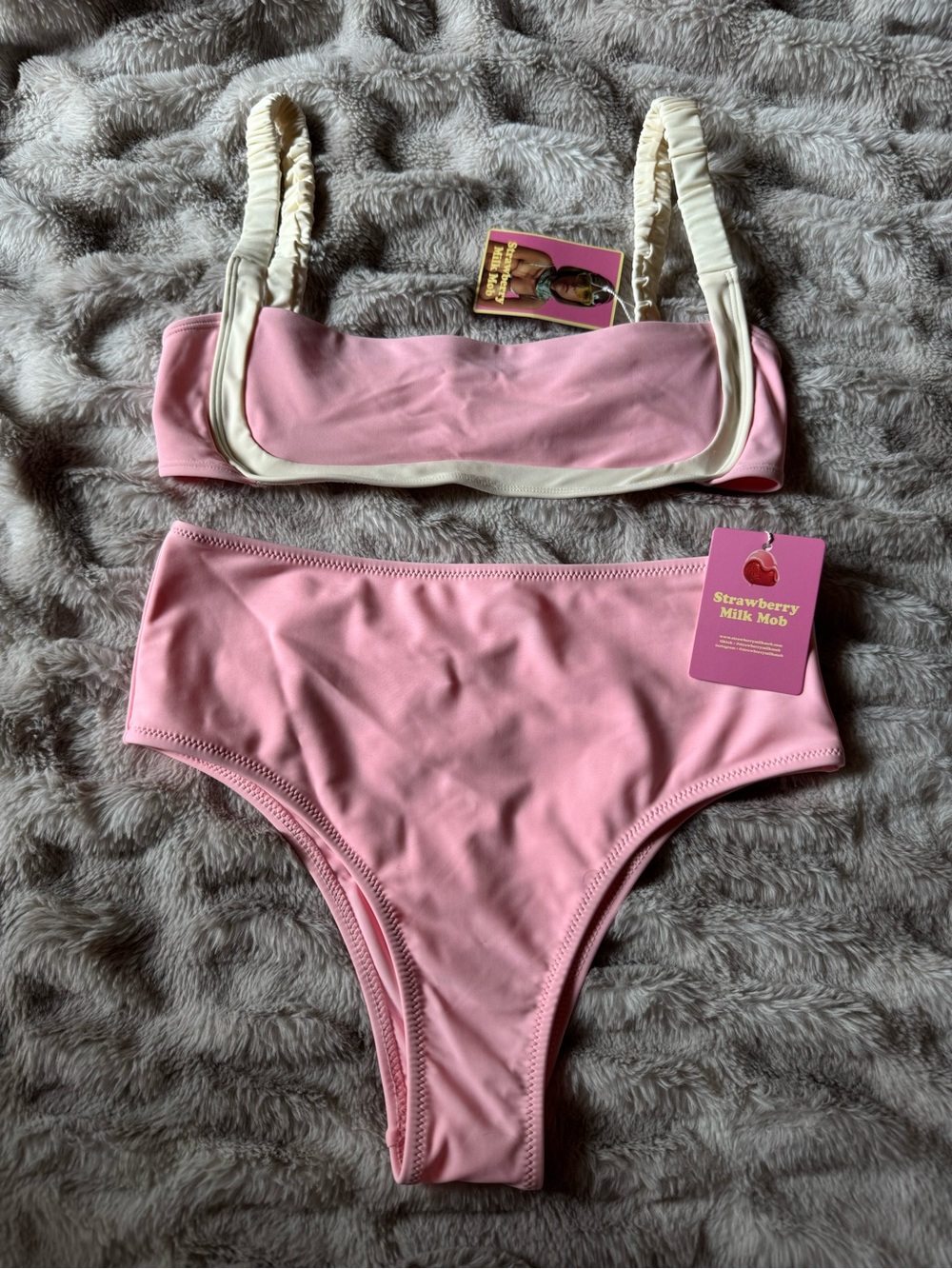 Strawberry Milk Mob Bubblegum Pink Bikini with Cream Trim